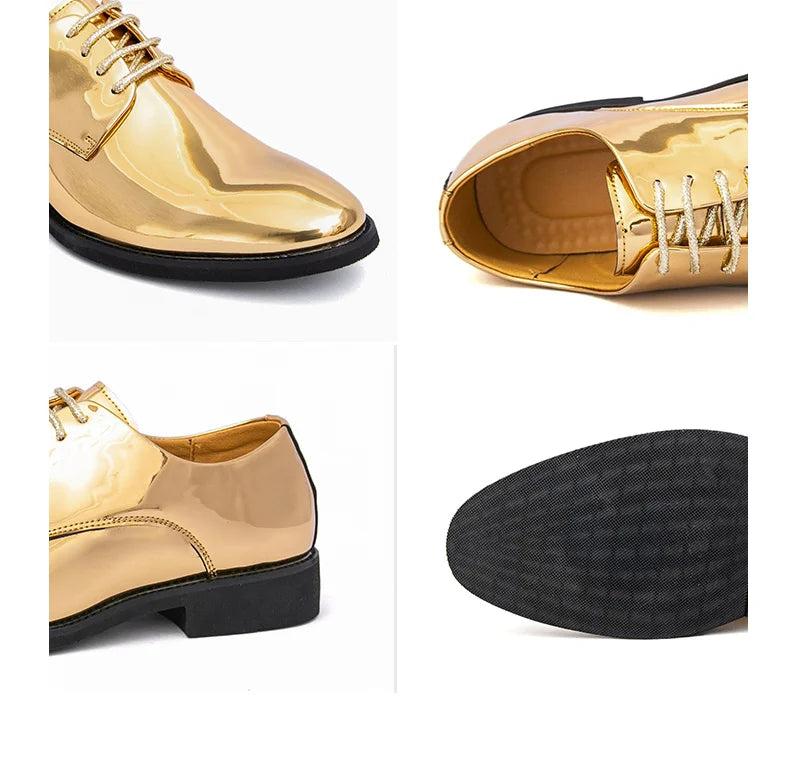 Zapatos Hombre Charol Plateados Lujo Boda Fiesta Punta Puntiaguda | Talla Grande