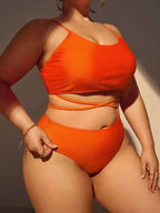 Bikini de 3 Piezas Talla Grande | Falda Cintura Alta | Color Sólido