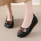 Mocasines Étnicos de Cuero Genuino para Mamá | Punta Redonda | Antideslizantes | Verano 2025