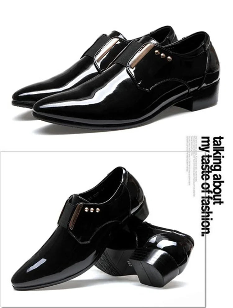 Mocasines Clásicos Hombre Charol | Punta Estrecha Sin Cordones Formales Negocios Boda
