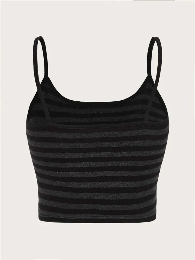 Top gótico Punk a rayas con botones para mujer, ropa Y2K de verano, Top corto sin mangas con tirantes finos, ropa de calle