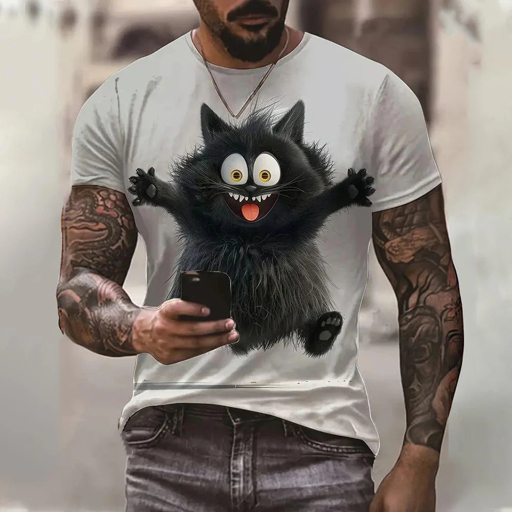 Camiseta Hombre 3D ∣ Estampado Gato ∣ Moda Oversize ∣ Cuello Redondo