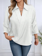 Camisa Blanca Diseño Diagonal Plus Size | Cuello Vuelto Holgada | Tallas 1XL-5XL | Tico Trendy