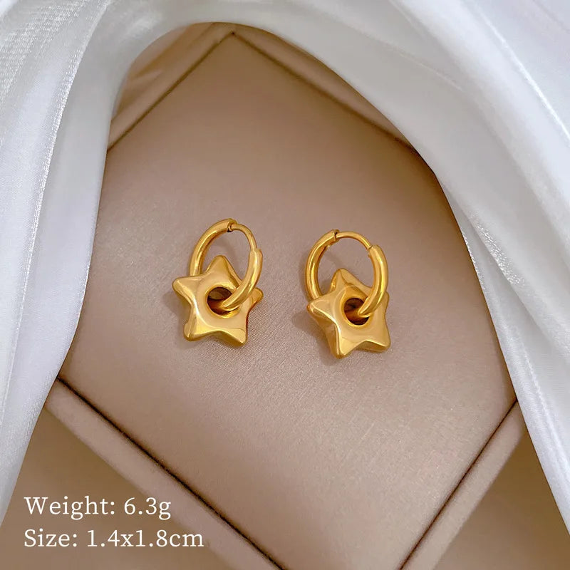 Pendientes de aro de estrella simples de Color dorado de acero inoxidable para mujeres y niñas, accesorios para las orejas a la moda, regalos de joyería