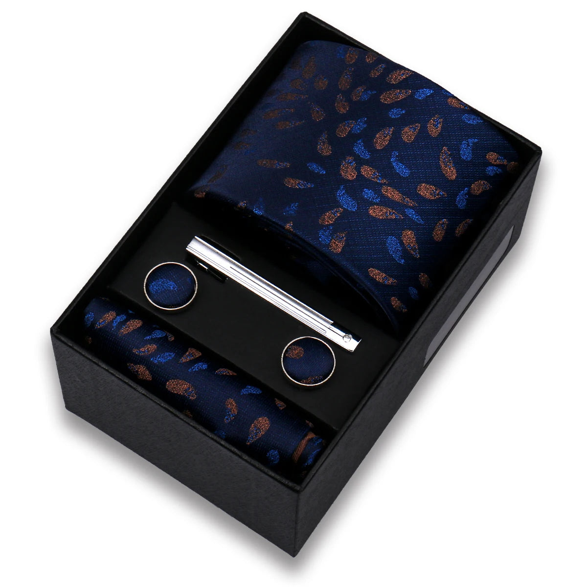 Conjunto de Lujo Corbata Gemelos Clip Pañuelo para Hombres Negocios Boda
