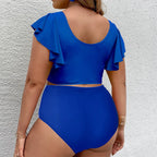 Bikini de Talla Grande con Volantes - Estampado y Tiro Alto para Playa