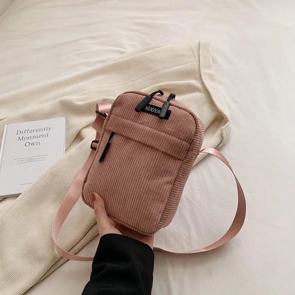 Bandolera de Pana Pequeña y a la Moda para Teléfono Móvil, Unisex y de Color Sólido