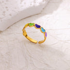 Anillo  Corazón Punk | Arcoíris Goteo Aceite | Abierto Acero Oro | Ticotrendy
