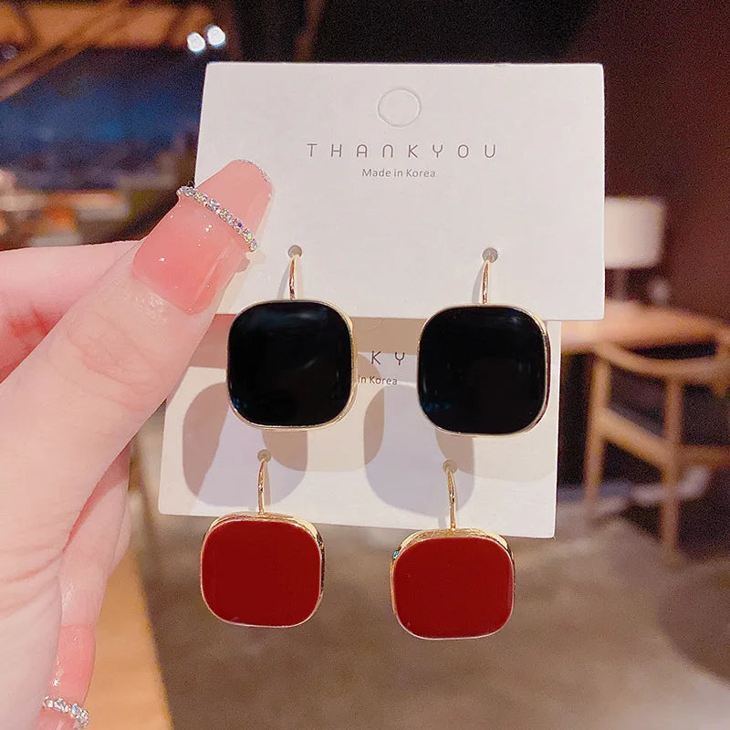 Pendientes de aro cuadrados rojos y negros reducidos geométricos para mujer, accesorios de joyería para mujer, regalos para amigos y familiares