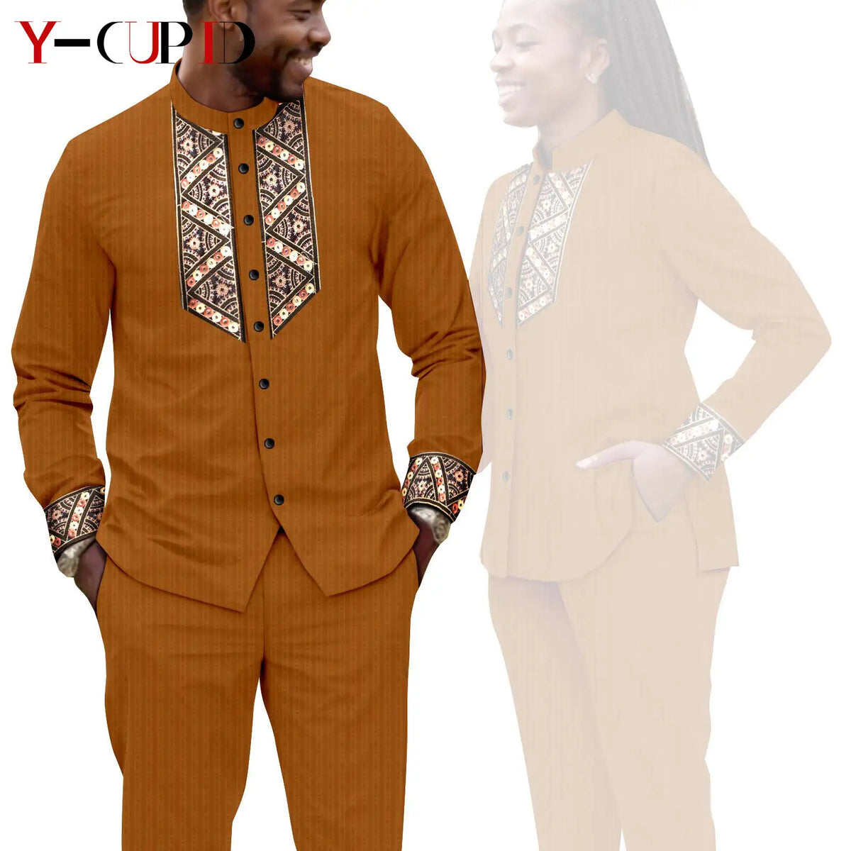 Conjunto Jacquard Africano Boda Pareja | Blusa y Pantalón | Tallas XS-6XL | Tico Trendy