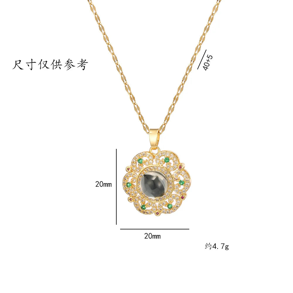 Collar Flor Circón Acero Inoxidable | Colgante Dorado Plateado | Joyería Femenina