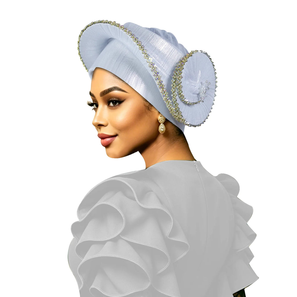 Turbante Espiral con Pedrería para Mujer, Auto Gele
