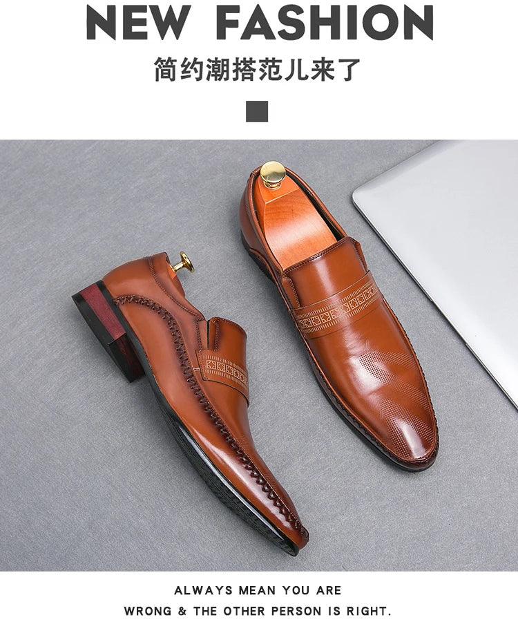 Mocasines Retro Hombre Cuero Marrón | Clásicos Punta Puntiaguda Sin Cordones Daily