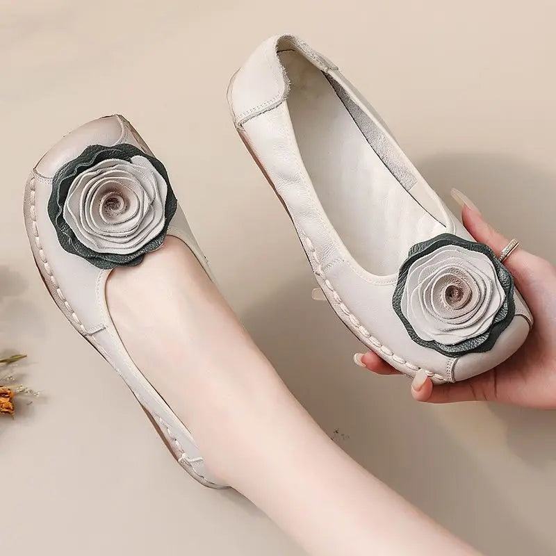 Mocasines Étnicos De Flores | Cuero Genuino Estilo Retro Lujoso Casual