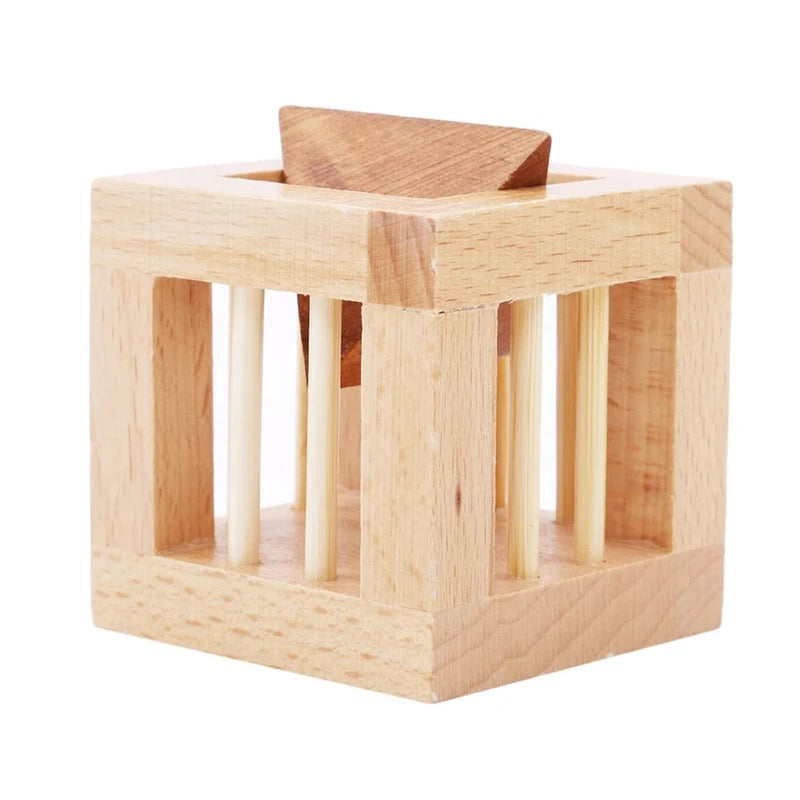 Rompecabezas de madera para niños y adultos, jaula con cerradura Luban triangular, juegos de desafío IQ, juguetes educativos intelectuales