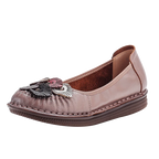 Mocasines Étnicos de Cuero Genuino para Mamá | Punta Redonda | Antideslizantes | Verano 2025