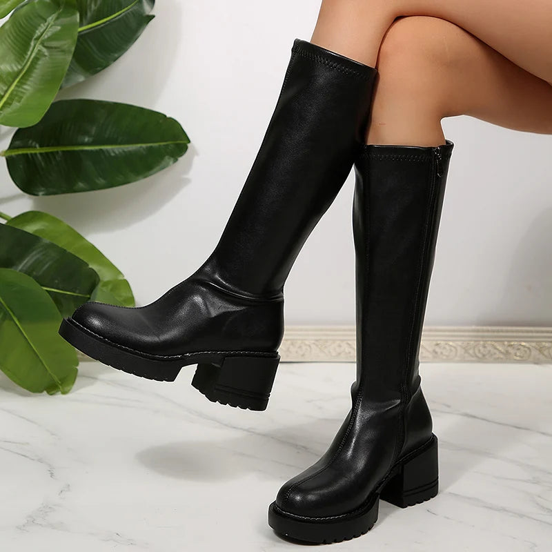 Botas de Tacón Grueso hasta la Rodilla | Mujer