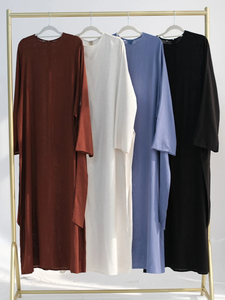 Vestido Bandage de lino y algodón Eid para mujer, vestido de fiesta Abaya musulmán, caftán árabe de Dubái, Turquía, Marruecos, vestido islámico