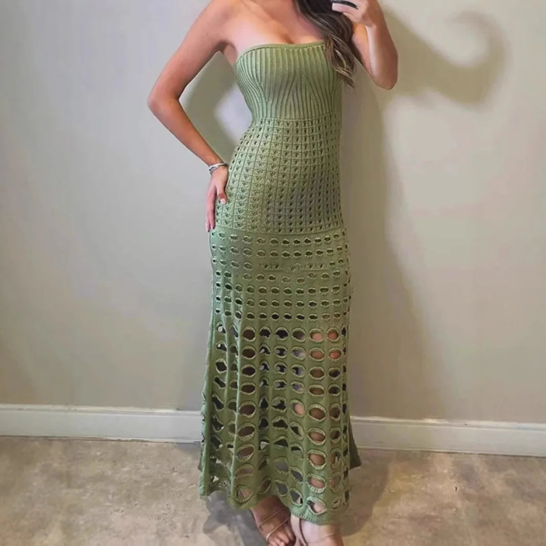 Vestido Largo Sin Tirantes Espalda Descubierta