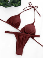 Conjunto de Bikini de Color Liso con Correa para Playa