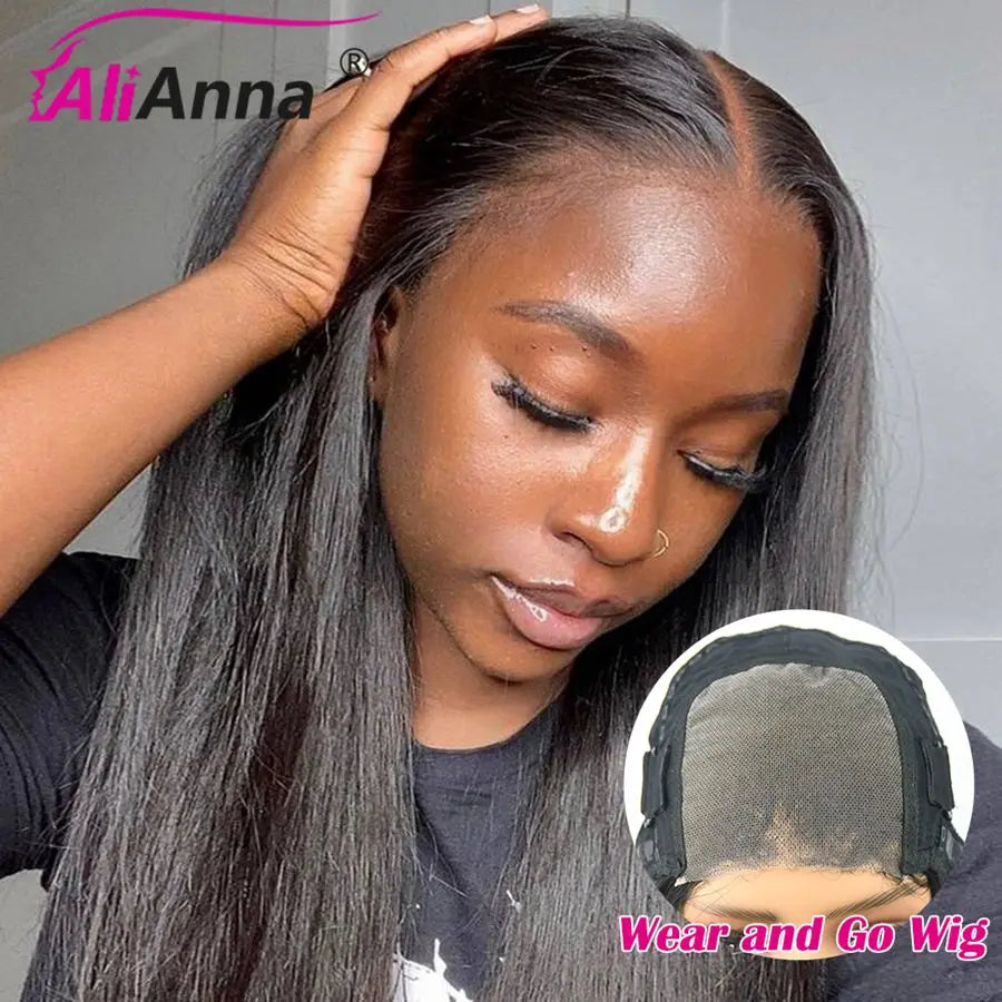 24 26 28 pulgadas Wear And Go pelucas de cabello humano sin pegamento para mujeres listas para usar peluca brasileña recta precortada de encaje 4x4 con cierre