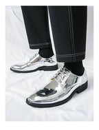 Zapatos Hombre Charol Plateados Lujo Boda Fiesta Punta Puntiaguda | Talla Grande