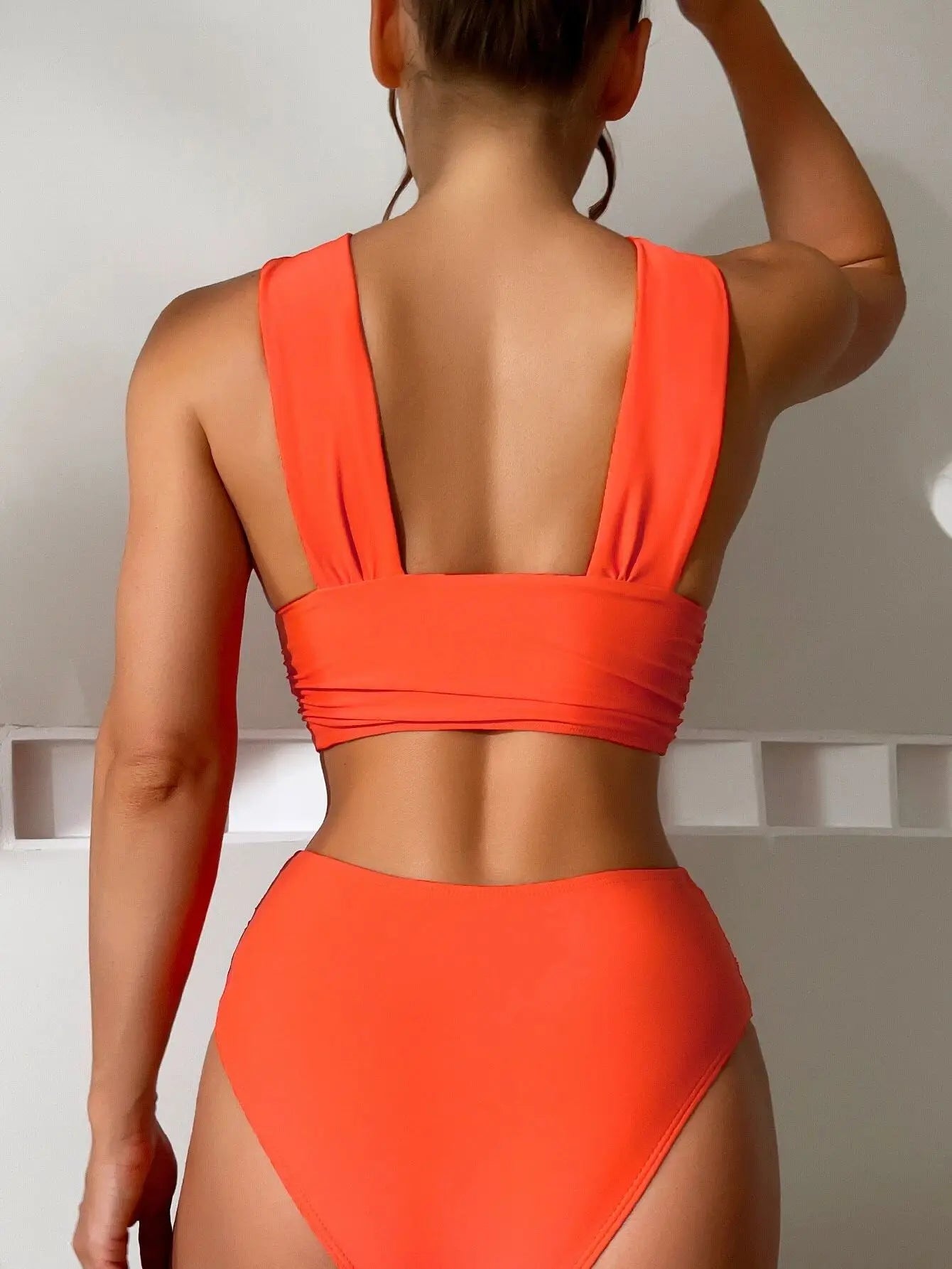 Bikini de Cintura Alta con Pliegues Cruzados - Traje de Dos Piezas