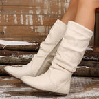 Botas de Media Pantorrilla Plisadas | Estilo Británico | Plataforma