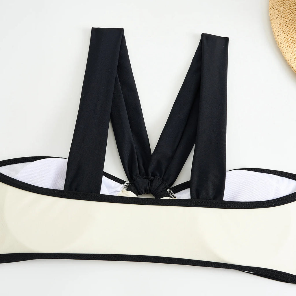 Conjunto de Bikini de Gasa de 3 Piezas - Traje de Baño Divisado para Playa