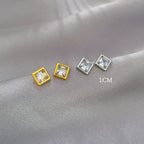Pendientes de circonita cuadrados simples de acero inoxidable para mujeres y hombres, accesorios para las orejas geniales, accesorios de joyería, regalos