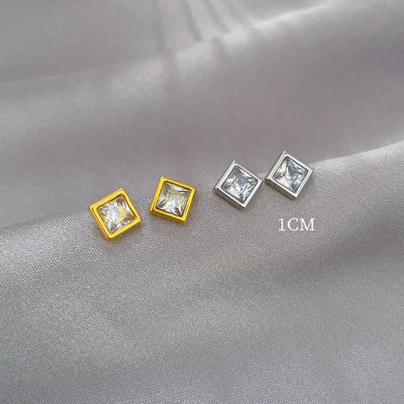Pendientes de circonita cuadrados simples de acero inoxidable para mujeres y hombres, accesorios para las orejas geniales, accesorios de joyería, regalos
