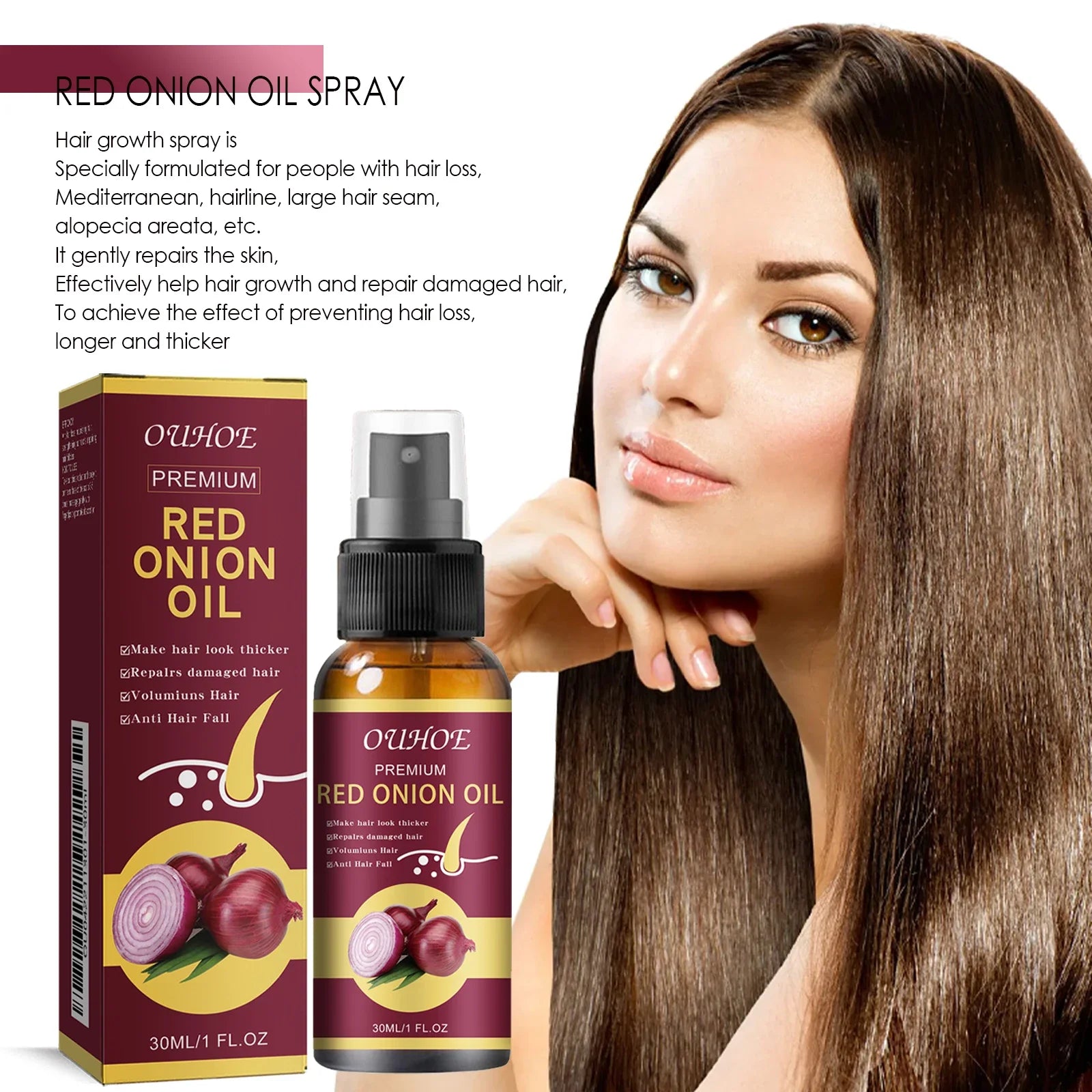 Spray para el cuidado del aceite esencial para el crecimiento del cabello, cebolla roja, previene la caída del cabello, nutre las raíces, mejora la textura del cabello, productos para el cuidado