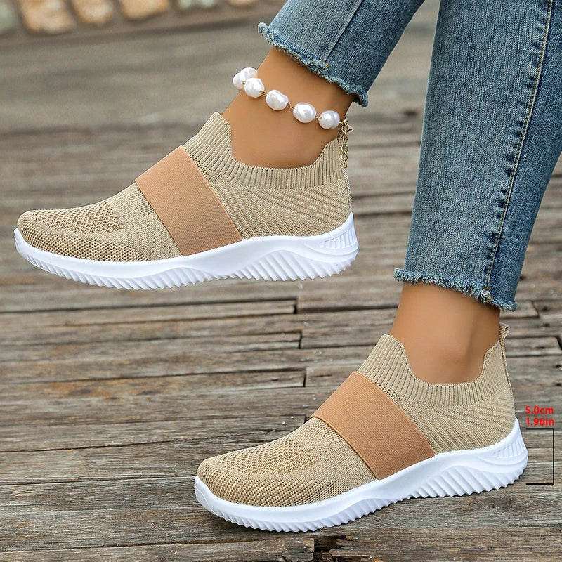 Zapatillas Tejidas de Malla Transpirable | Sin Cordones | Suela Gruesa Antideslizante | Primavera-Verano