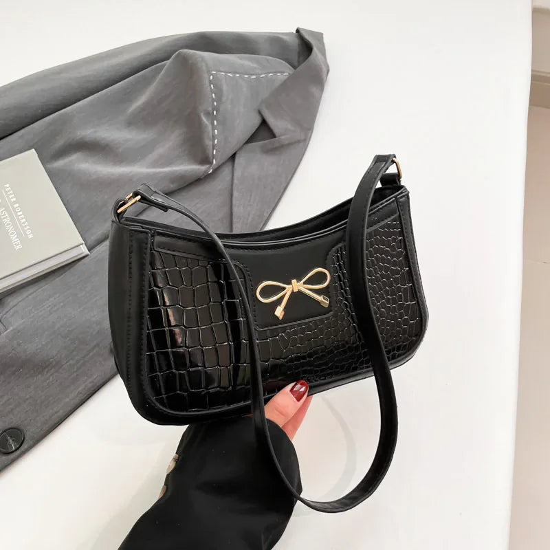 Bolso De Hombro Mujer Estampado Cocodrilo Lazo Vintage Pequeño