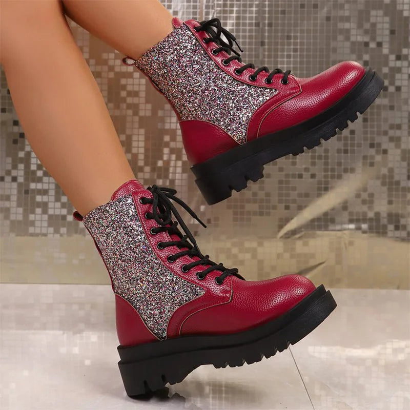 Botines Retro Rojos Brillantes | Plataforma | Estilo Urbano Casual