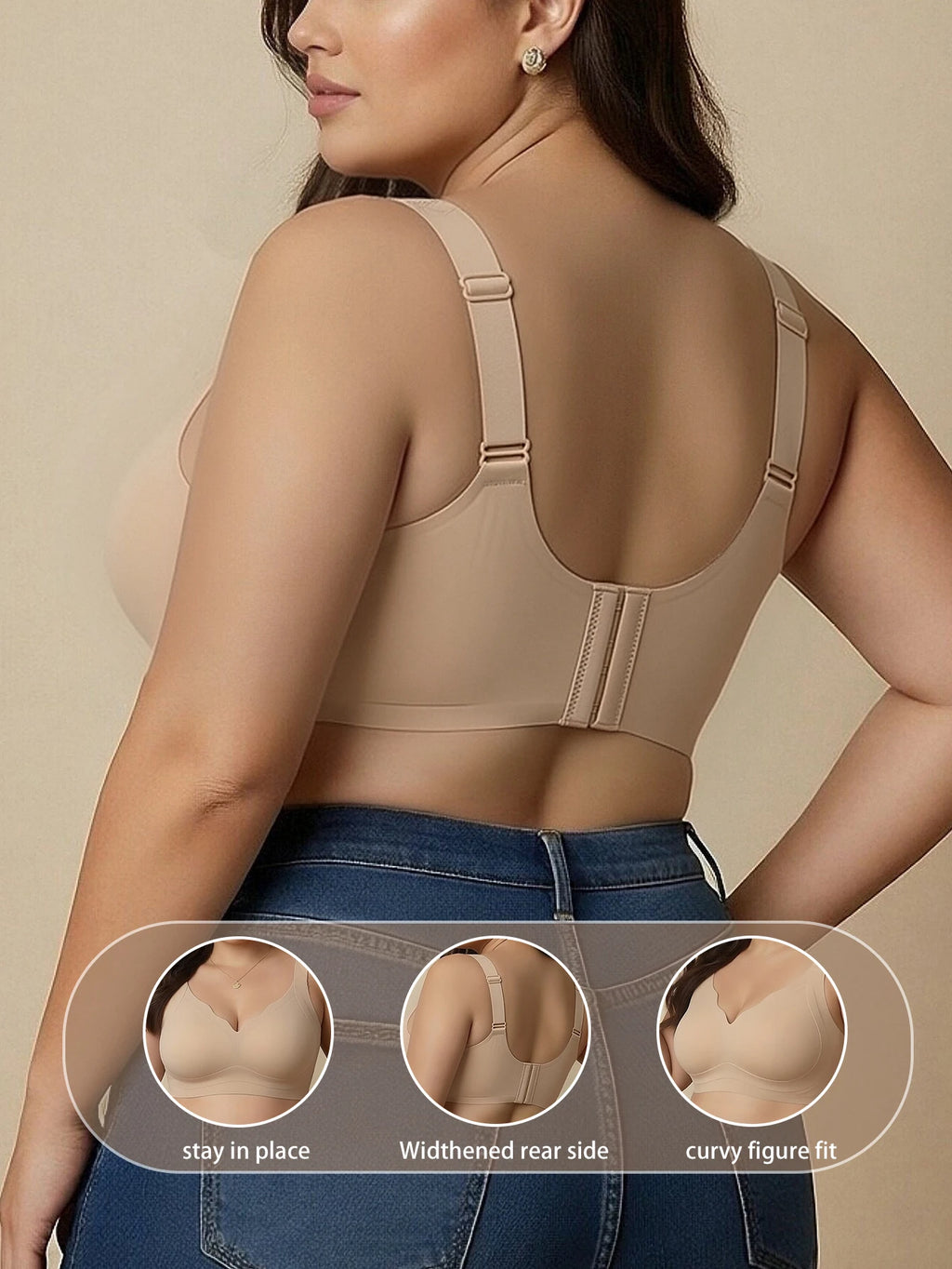 Sujetador Talla Grande Sin Costuras | Push-up Copa Completa | Tirantes Anchos 4 Corchetes | Tico Trendy