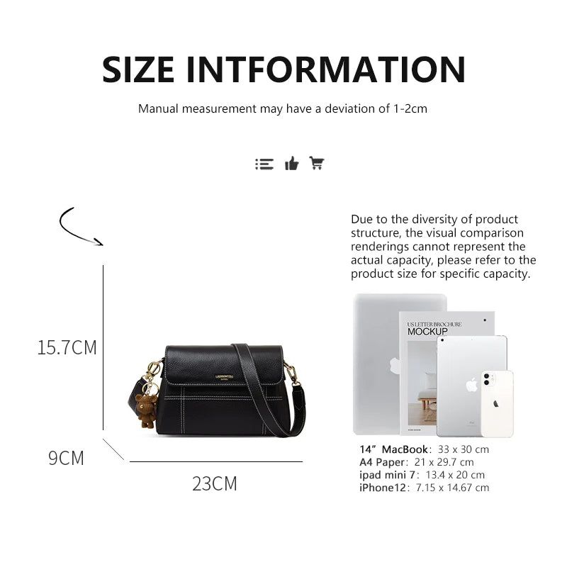 Marca LAORENTOU, bolso cruzado de cuero genuino para mujer, bolso femenino con correa ajustable para el hombro para Otoño e Invierno 2025