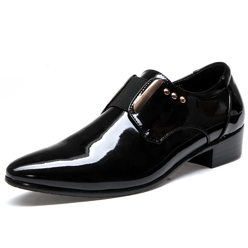 Mocasines Clásicos Hombre Charol | Punta Estrecha Sin Cordones Formales Negocios Boda