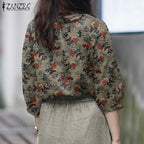ZANZEA Blusas de algodón con estampado Floral de talla grande para mujer, blusas de manga 3/4 con cuello en V, Top de corte alto-bajo, Blusas informales para primavera y verano, 5XL
