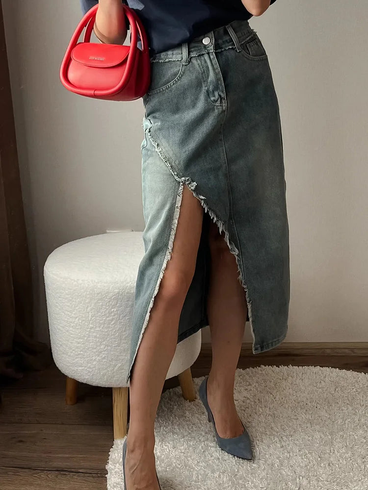 Falda Mini Vaquera Acampanada Estilo Retro Y2K | Cintura Imperio Bolsillos