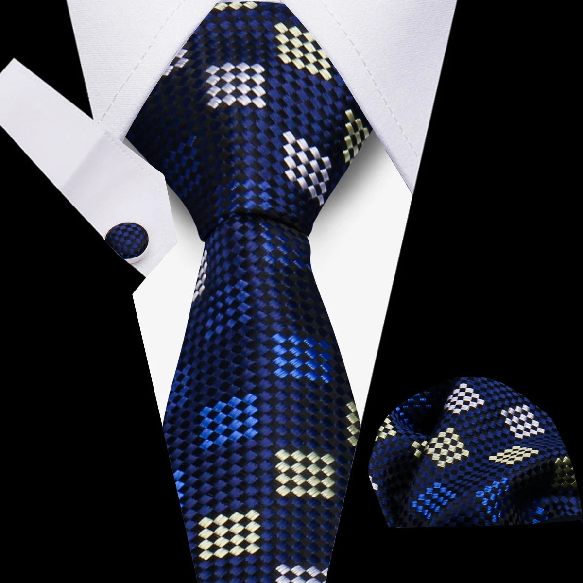 Conjunto Corbata Pañuelo Gemelos Negocios Boda Accesorio De Moda