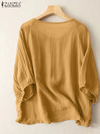 Blusa Vintage para Mujer  | Manga 3/4 y Cuello Redondo | Estilo Túnica Holgada | Ticotrendy