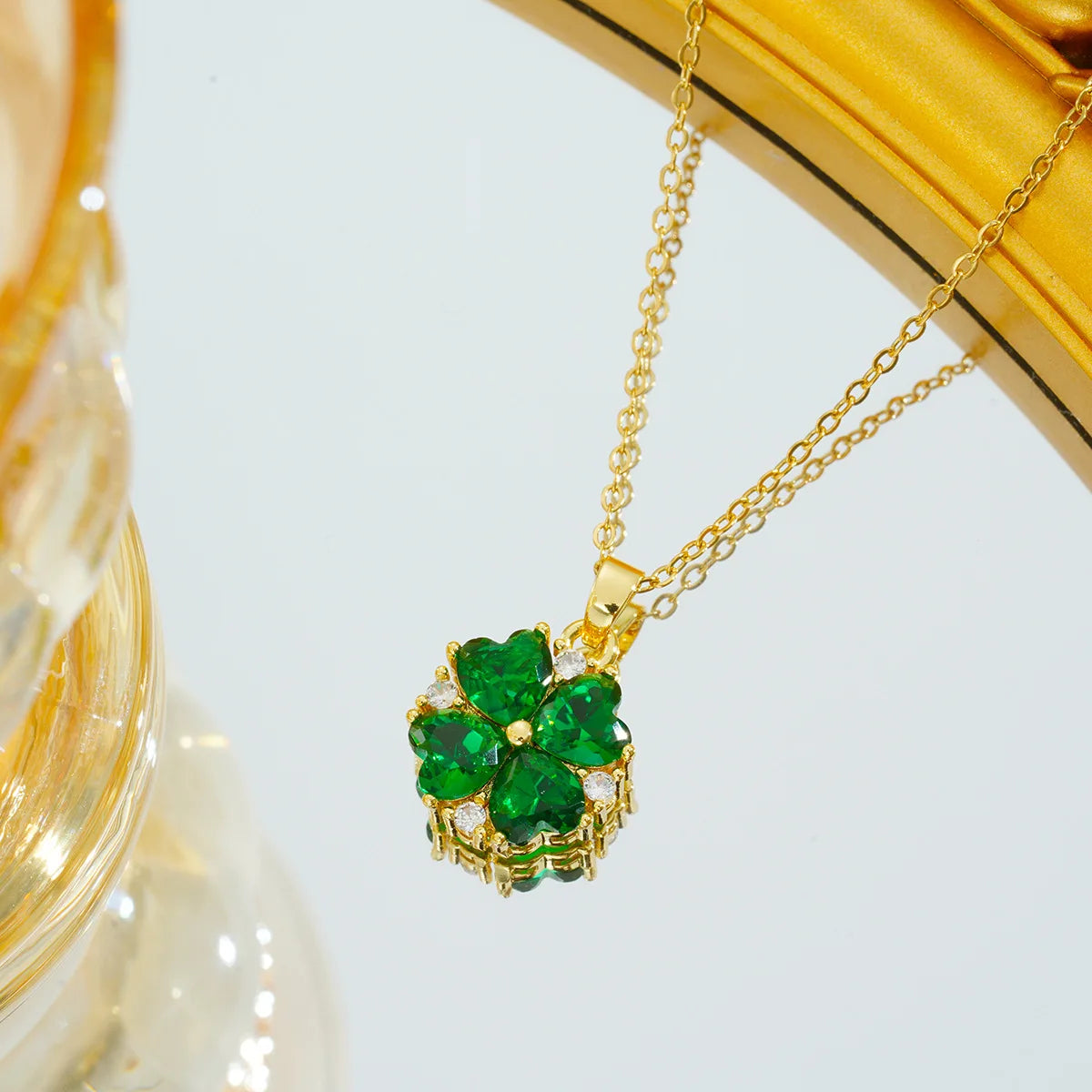 Cadena de acero inoxidable, collares con colgante de trébol de circón colorido romántico clásico para mujeres y niñas, accesorios de joyería, regalos