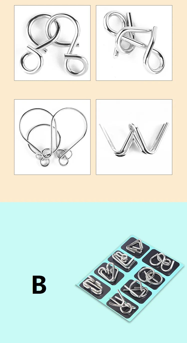 Rompecabezas de anillo chino de Metal para niños y adultos, puzles mágicos, rompecabezas clásicos, IQ Brain Teaser, 8 juegos por paquete