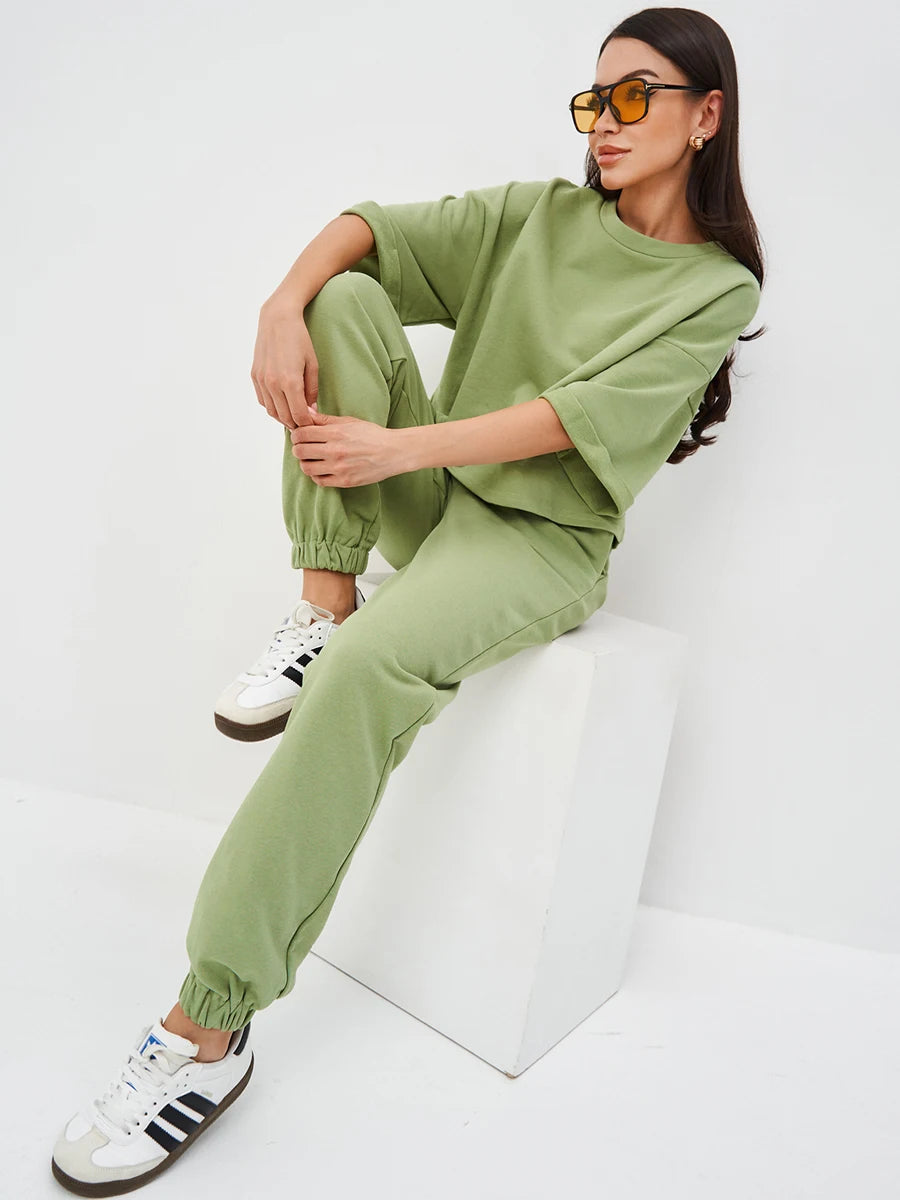 Conjunto 2 Piezas Algodón Oversize | Top y Pantalón Casual | Gris/Blanco | Verano 2025 | Ticotrendy