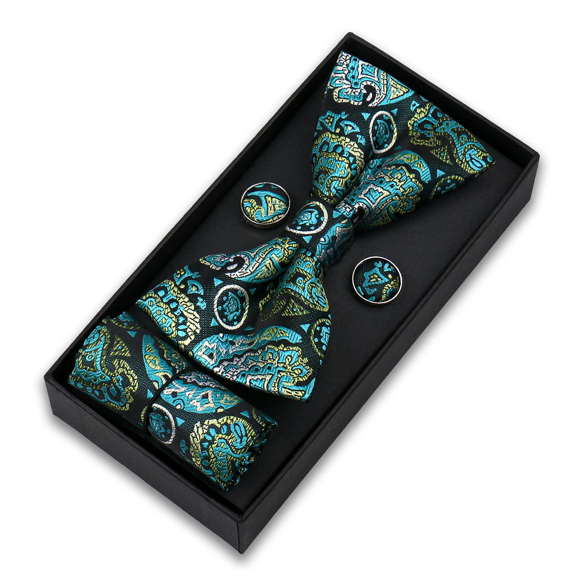Set De Pajarita Pañuelo Gemelos Regalo Elegante Estilo Para Hombres