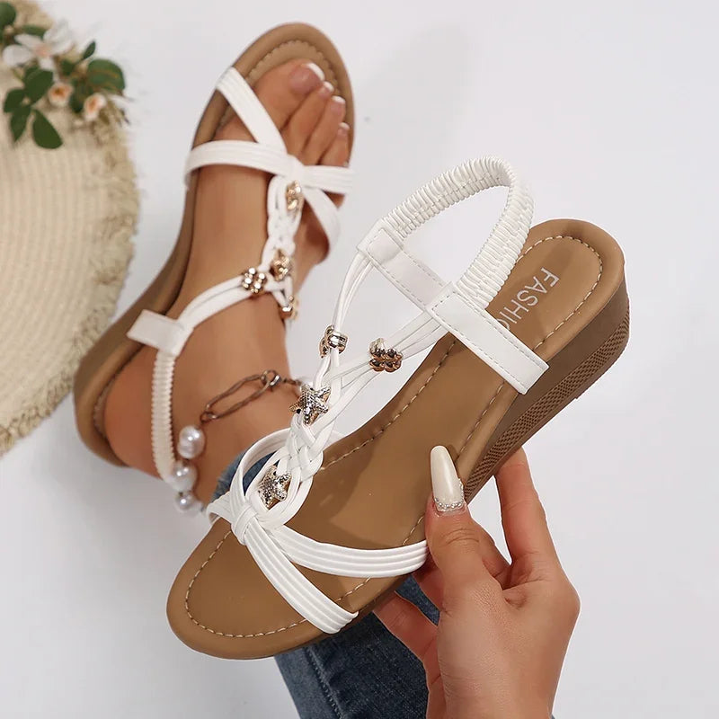 Sandalias Romanas Cuña Tejida Banda Elástica | Calzado Gladiador Confort Casual