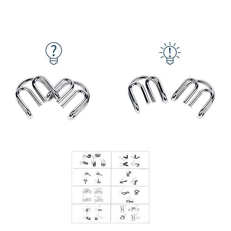 Rompecabezas de anillo chino de Metal para niños y adultos, puzles mágicos, rompecabezas clásicos, IQ Brain Teaser, 8 juegos por paquete
