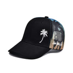 Trucker Cool Designs Transpirable Cocoteros Bordado Béisbol Sombra al aire libre Protección solar Gorra de malla Sombrero para el sol para hombres y mujeres