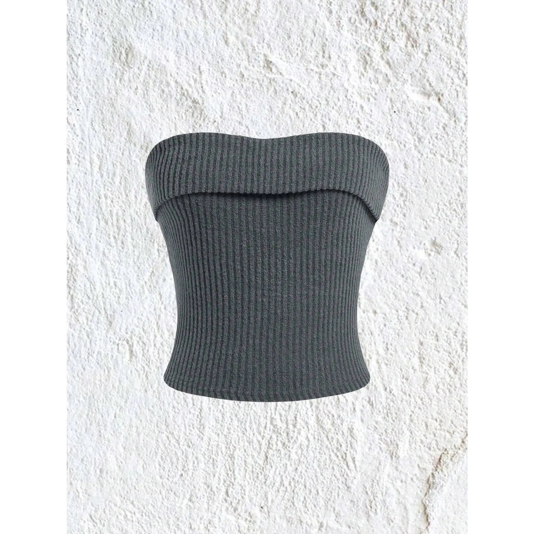 Top de tubo de punto acanalado para mujer, ropa Y2K Grunge Punk lisa sin tirantes, Top corto ajustado sin mangas, camiseta sin mangas, ropa de calle 2024